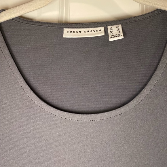 NWOT Susan Graver charcoal gray top with lace bell sleeves. - Picture 3 of 6